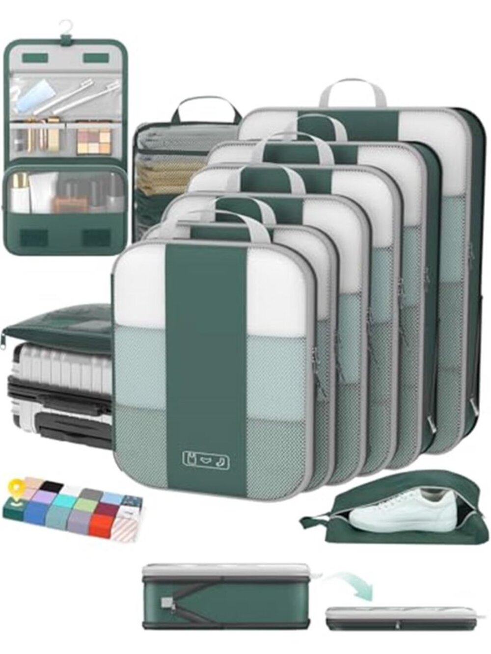 Compression Packing Cubes Travel Organizer Set Luggage Storage Bags 10 Piece